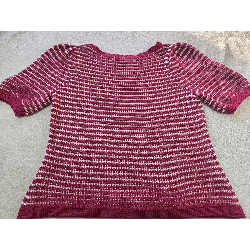 Ann Taylor Factory Pink Stripe Short Sleeve Sweater Womens Large Cotton Knit Top - Picture 4 of 7